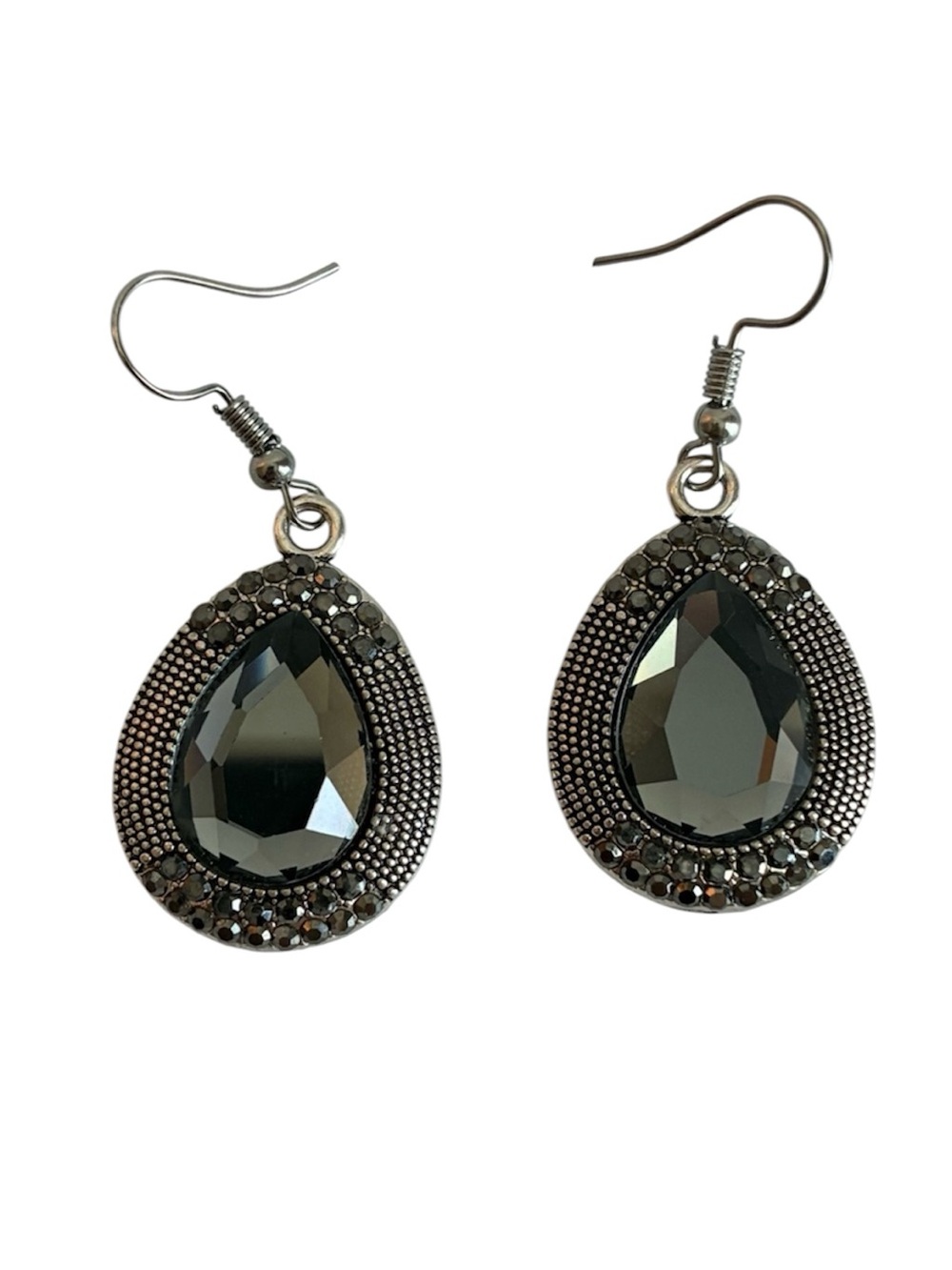 Vintage Silver-Tone Gray Teardrop Dangle Earrings - Elegant Women's Jewelry